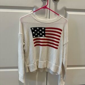 Old Navy Cream Sweater with Navy and Red Flag Accent